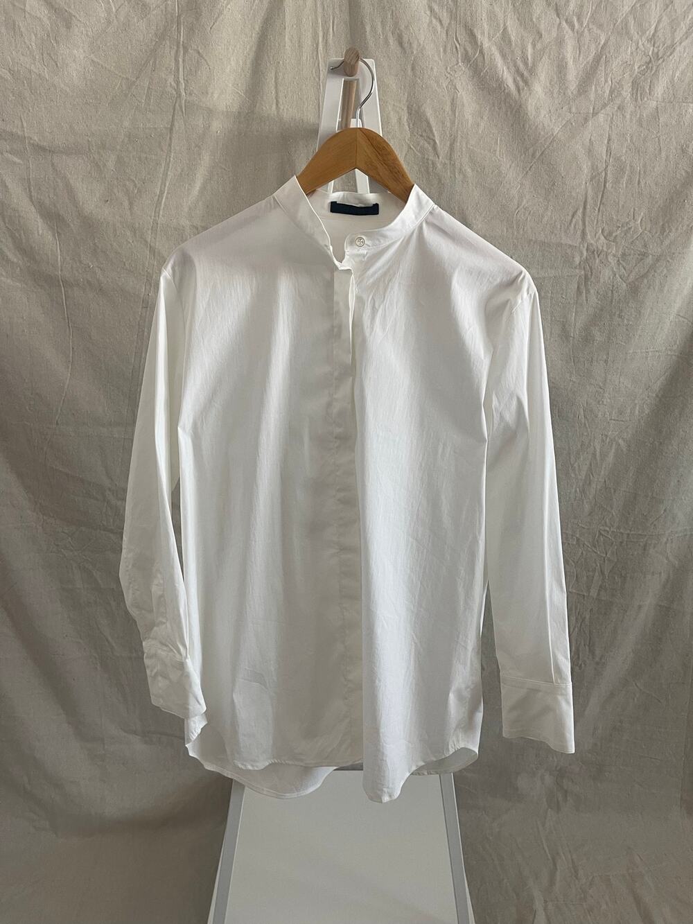 The Row White Stretch Cotton Mandarin Collar Tunic Blouse Size 6